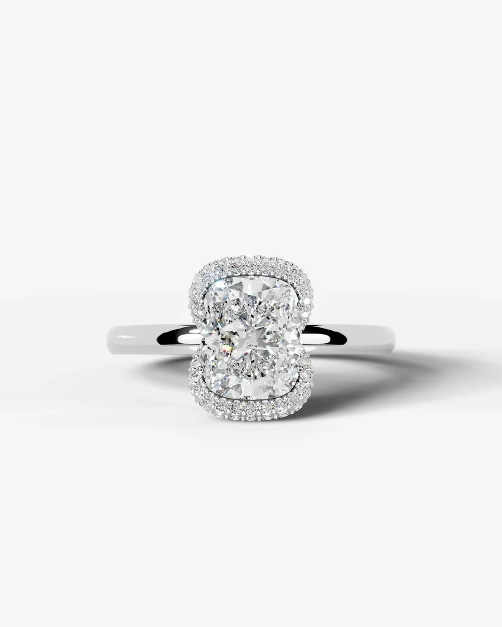 2 Carat Lab Grown Elongated Cushion Diamond Half Halo Ring