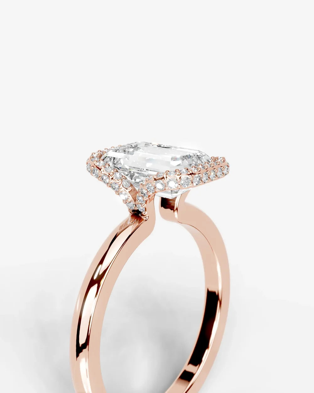 2 Carat Lab Grown Emerald Cut Diamond Half Halo Ring