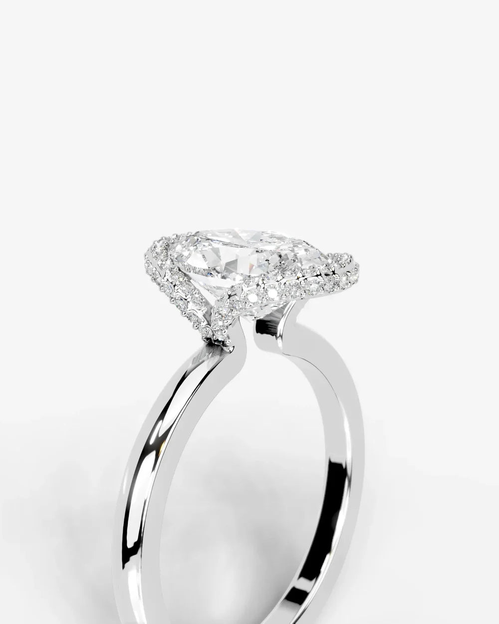 2 Carat Lab Grown Oval Diamond Half Halo Ring