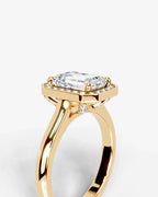2 Carat Lab Grown Diamond Seraphina Emerald Cut Bezel Halo Engagement Ring