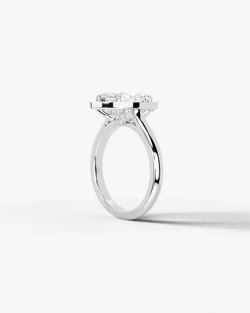 2 Carat Lab Grown Diamond Marquise Cut Bezel Halo Engagement Ring – The Elara