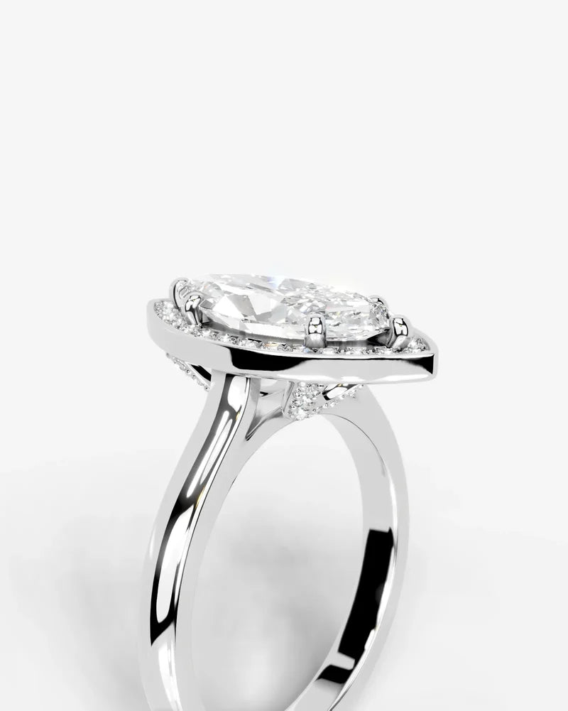 2 Carat Lab Grown Diamond Marquise Cut Bezel Halo Engagement Ring – The Elara