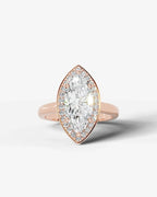 2 Carat Lab Grown Diamond Marquise Cut Bezel Halo Engagement Ring – The Elara