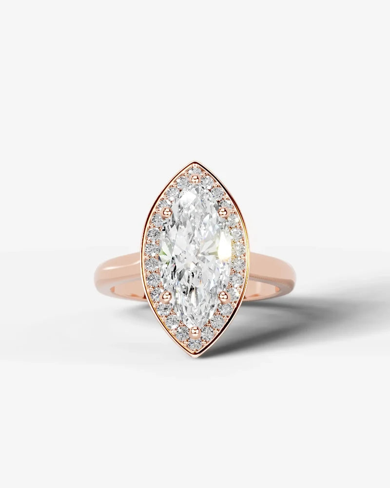 2 Carat Lab Grown Diamond Marquise Cut Bezel Halo Engagement Ring – The Elara