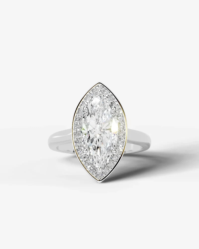 2 Carat Lab Grown Diamond Marquise Cut Bezel Halo Engagement Ring – The Elara