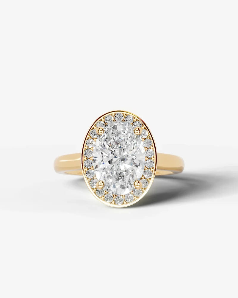 2 Carat Lab Grown – The Aurelia Oval Cut Bezel Halo Engagement Ring