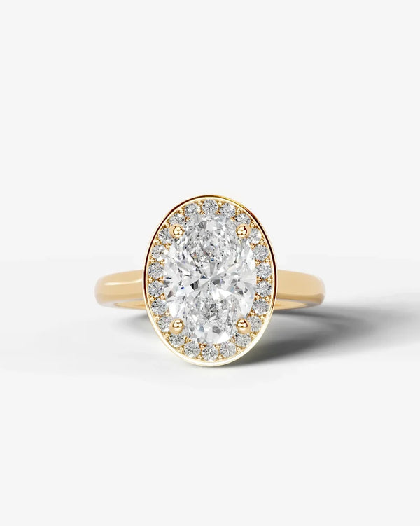 2 Carat Lab Grown – The Aurelia Oval Cut Bezel Halo Engagement Ring
