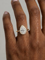 2 Carat Lab Grown Diamond Celestia Pear Cut Bezel Halo Engagement Ring
