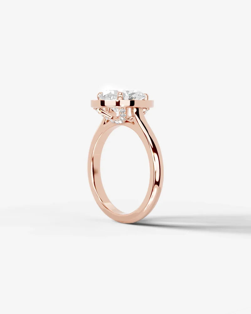 2 Carat Lab Grown Diamond Celestia Pear Cut Bezel Halo Engagement Ring