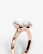 2 Carat Lab Grown Diamond Celestia Pear Cut Bezel Halo Engagement Ring