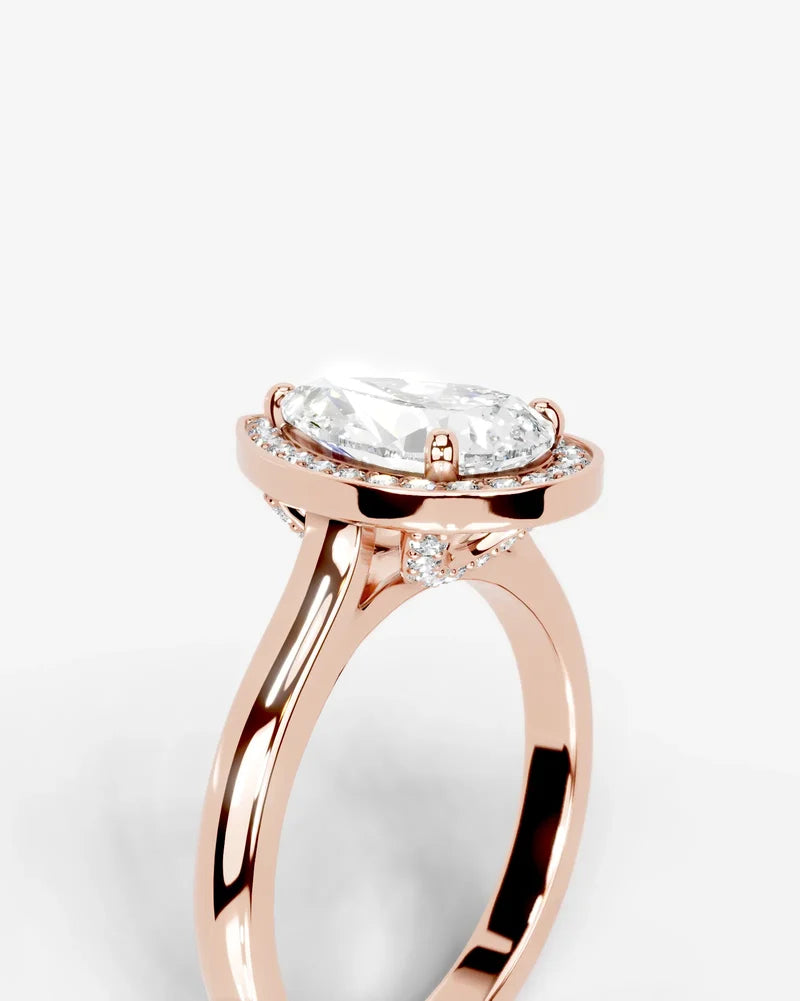 2 Carat Lab Grown Diamond Celestia Pear Cut Bezel Halo Engagement Ring