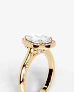 2 Carat Lab Grown Diamond Celestia Pear Cut Bezel Halo Engagement Ring