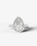 2 Carat Lab Grown Diamond Celestia Pear Cut Bezel Halo Engagement Ring