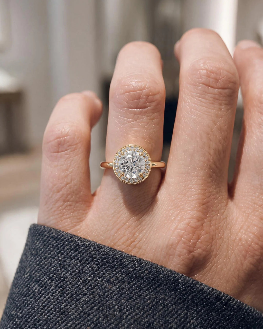 2 Carat Lab-Grown Round Diamond Bezel-Set Halo Engagement Ring