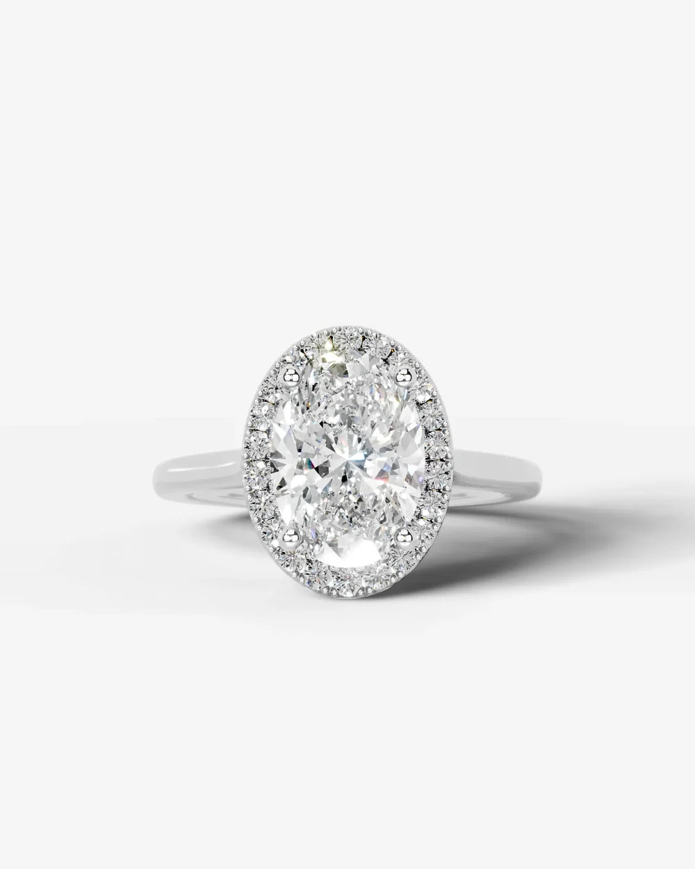 2 Carat Lab Grown Oval Cut Diamond Halo Three-Stone Ring
