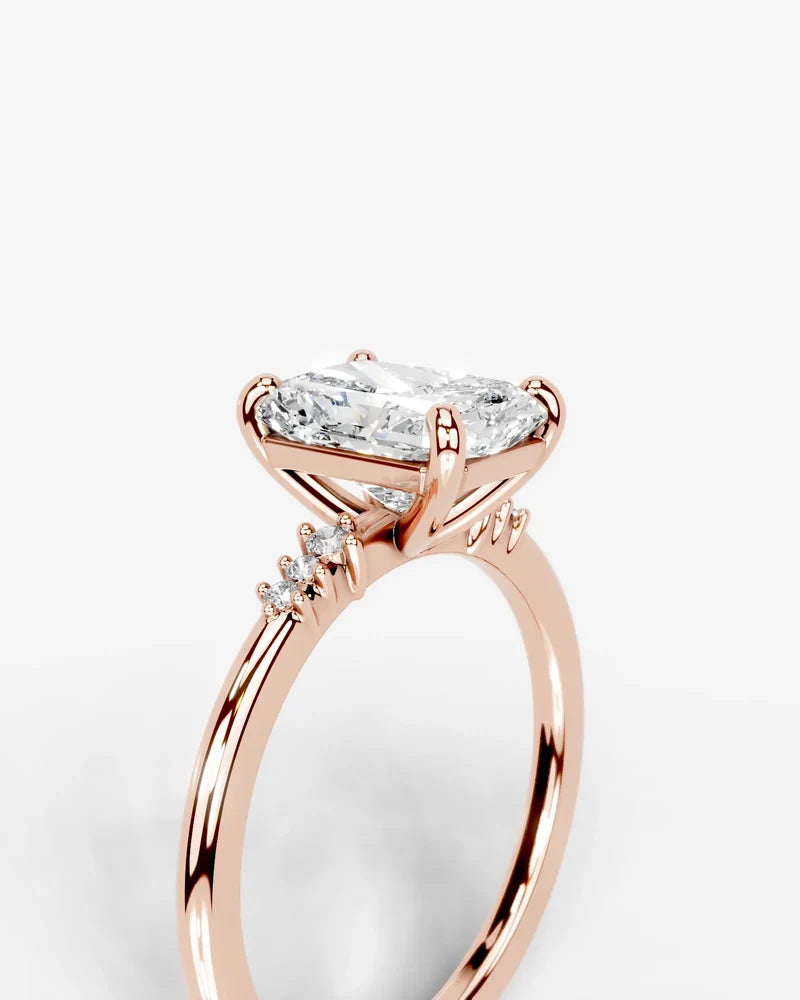 2 Carat Lab Grown Diamond Celestia Elongated Radiant Cut Sidestone Engagement Ring