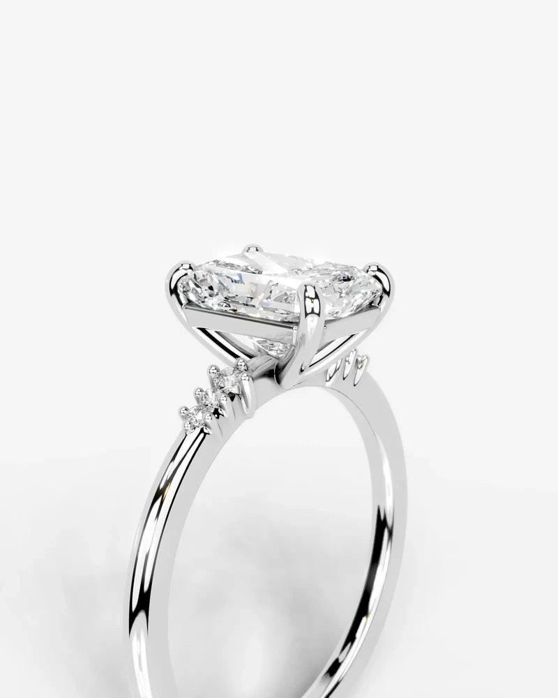 2 Carat Lab Grown Diamond Celestia Elongated Radiant Cut Sidestone Engagement Ring