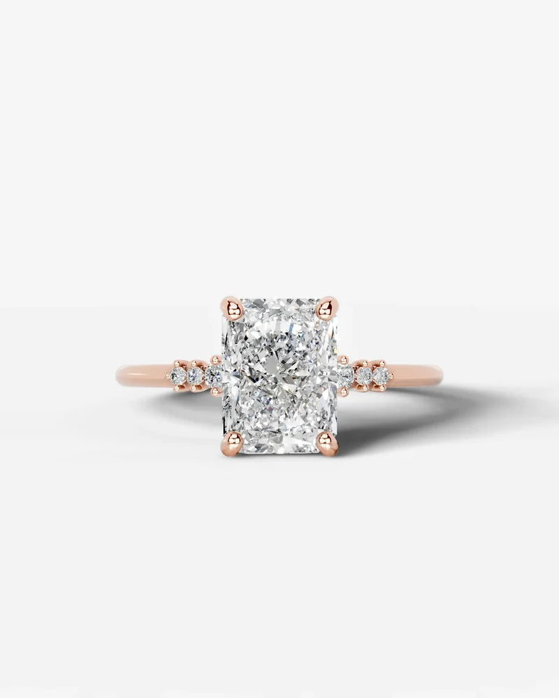 2 Carat Lab Grown Diamond Celestia Elongated Radiant Cut Sidestone Engagement Ring