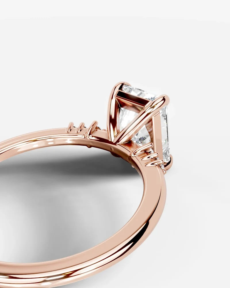 2 Carat Lab Grown Diamond Celestia Elongated Radiant Cut Sidestone Engagement Ring