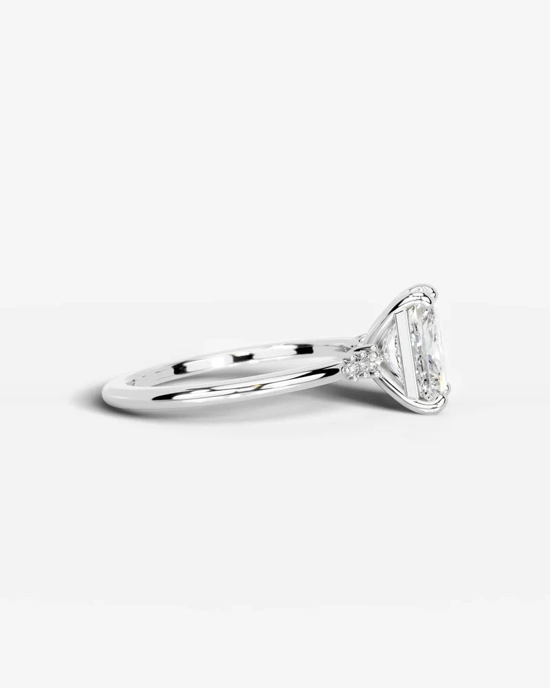 2 Carat Lab Grown Diamond Celestia Elongated Radiant Cut Sidestone Engagement Ring