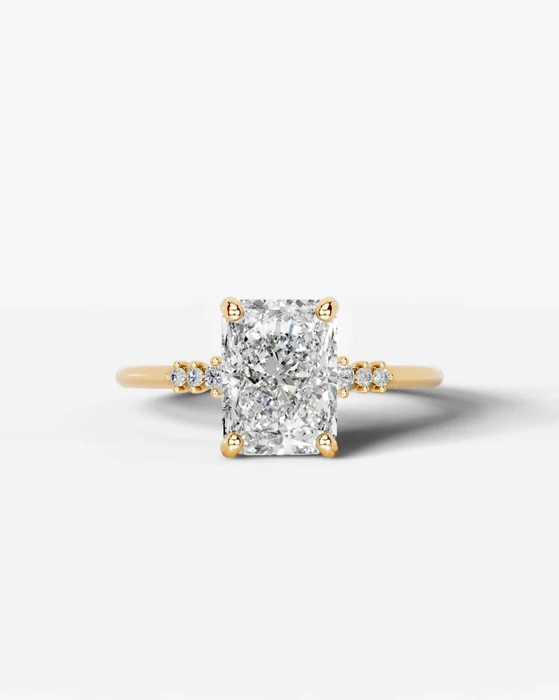 2 Carat Lab Grown Diamond Celestia Elongated Radiant Cut Sidestone Engagement Ring
