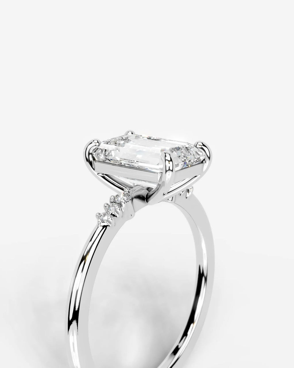 2 Carat Lab Grown Emerald Cut Diamond side stone Ring