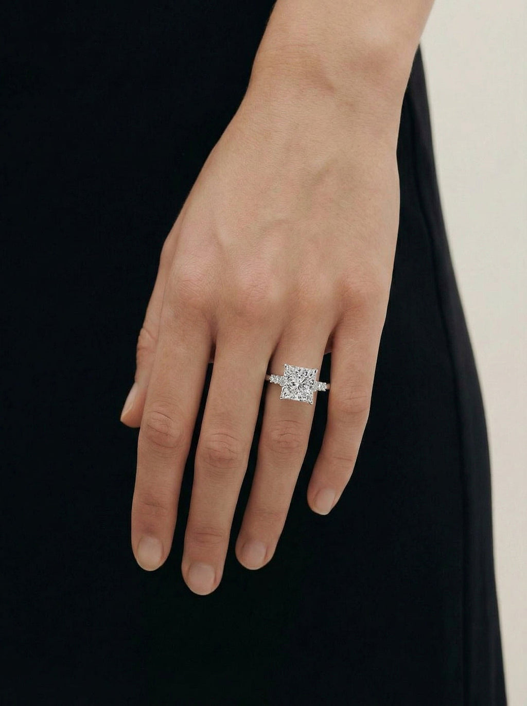 2 Carat Lab Grown Cushion Cut Diamond Engagement Ring with Accent Diamonds