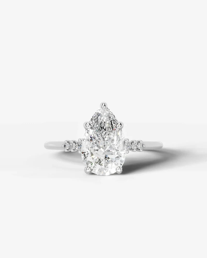 2 Carat Lab Grown Diamond Lyra Pear Cut Sidestone Engagement Ring