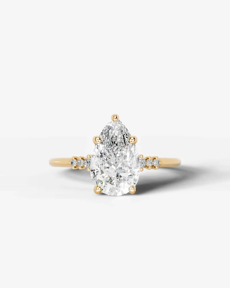 2 Carat Lab Grown Diamond Lyra Pear Cut Sidestone Engagement Ring