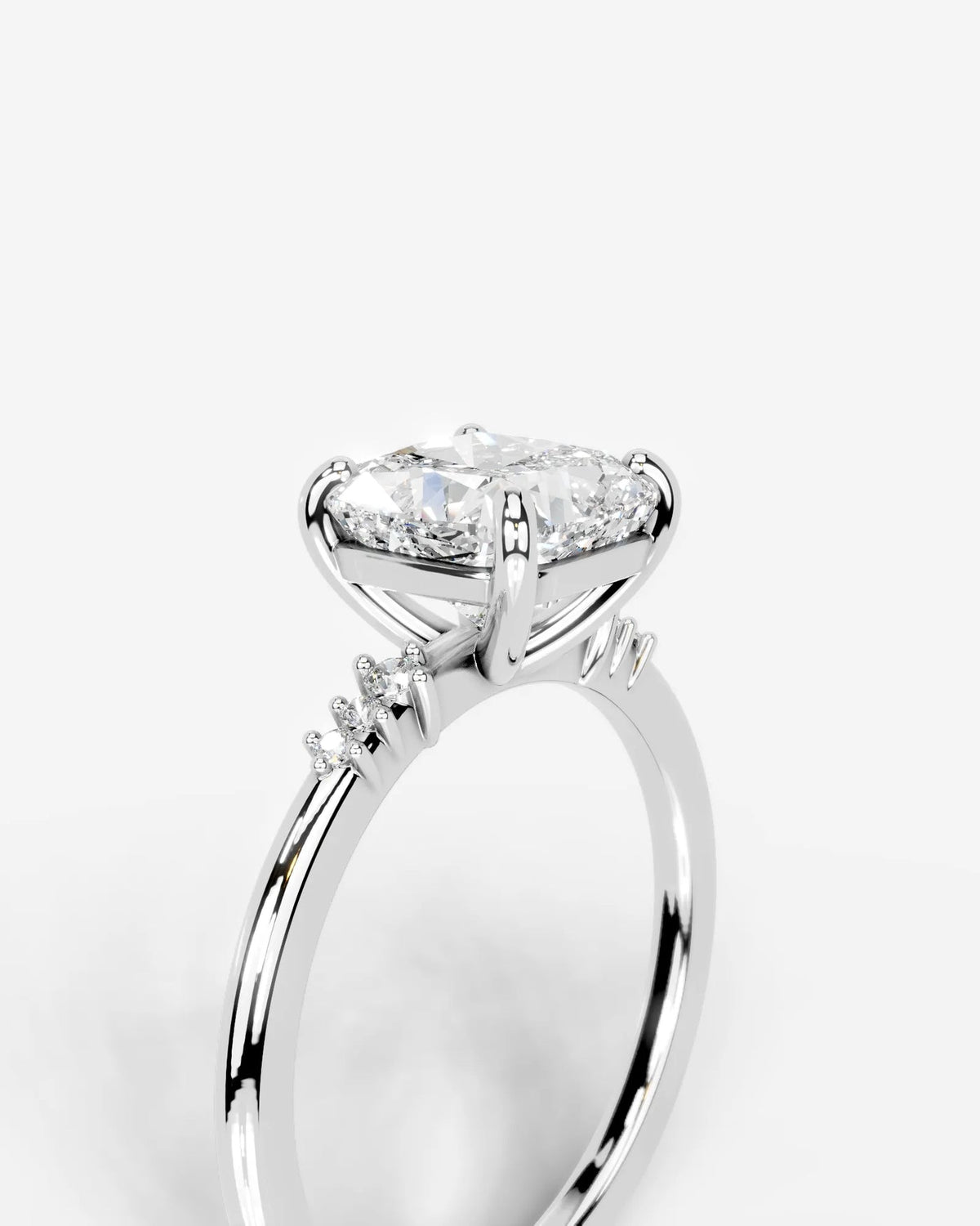 2 Carat Lab Grown Cushion Cut Diamond Side Stone Ring