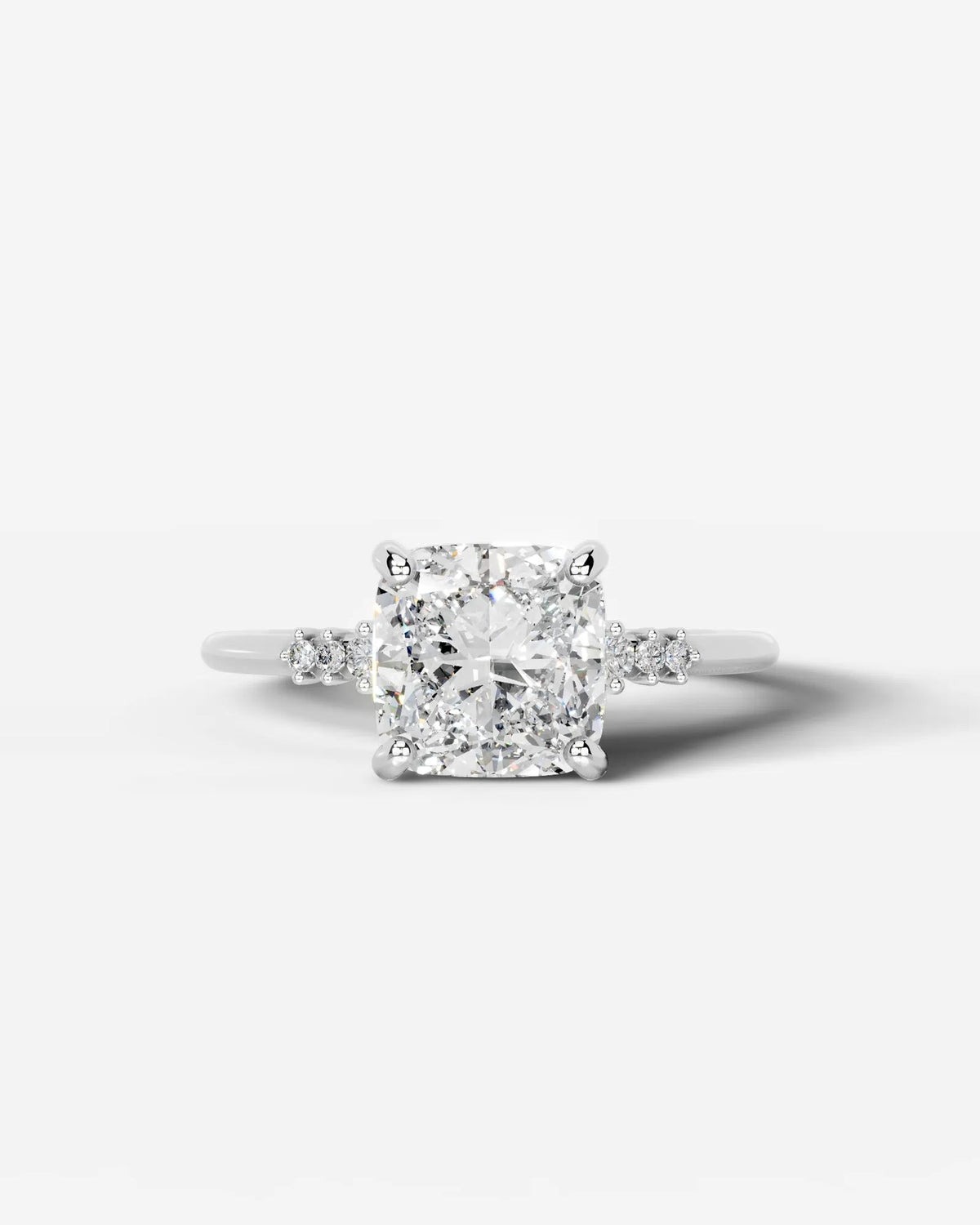 2 Carat Lab Grown Cushion Cut Diamond Side Stone Ring