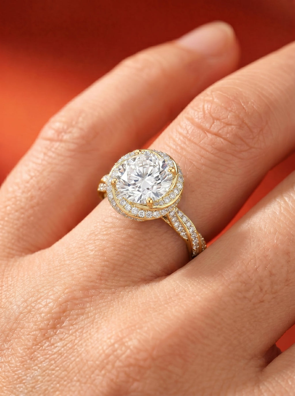 2 Carat Lab Grown Round Cut Diamond Double Halo Ring