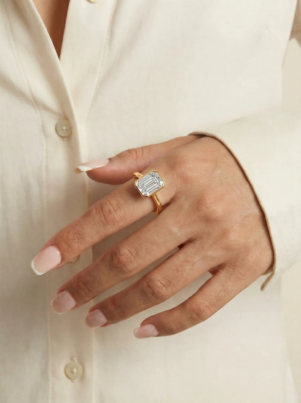 2 Carat Lab Grown Emerald Cut Diamond Bezel Set Solitaire Ring