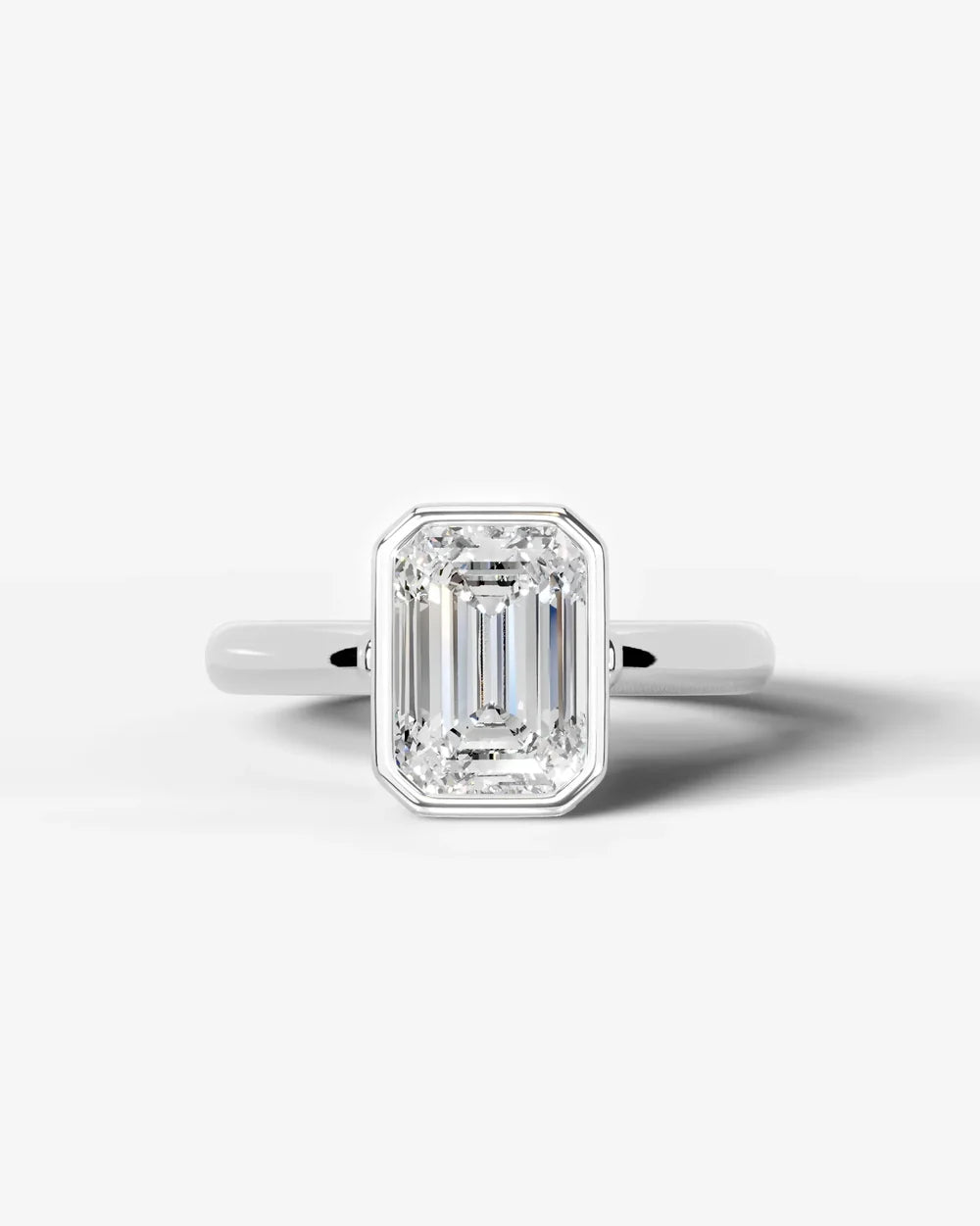 2 Carat Lab Grown Emerald Cut Diamond Bezel Set Solitaire Ring