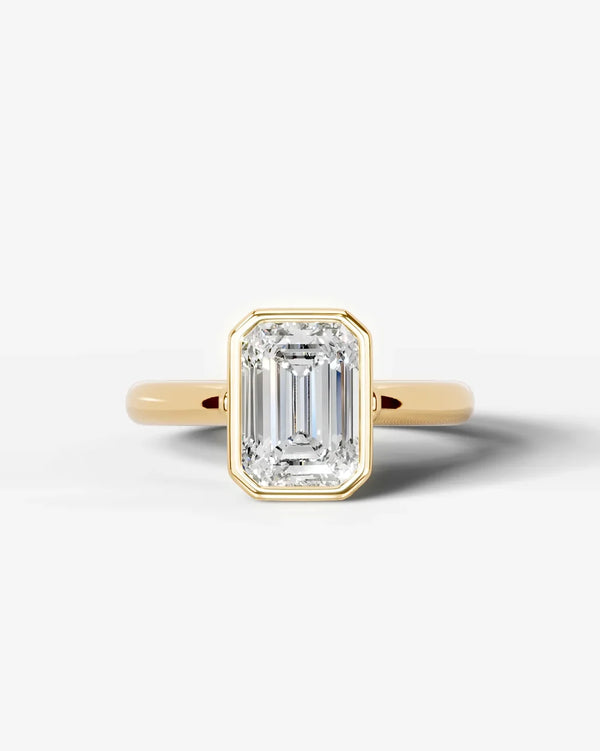 2 Carat Lab Grown Emerald Cut Diamond Bezel Set Solitaire Ring