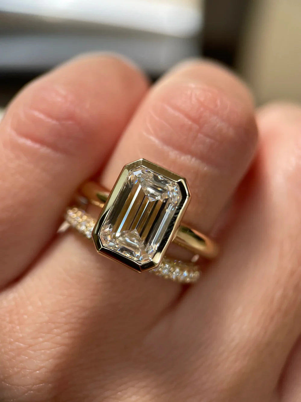 2 Carat Lab Grown Emerald Cut Diamond Bezel Set Solitaire Ring