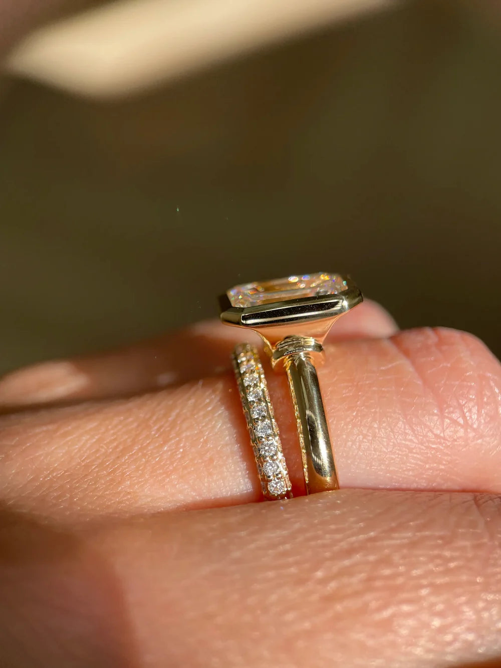2 Carat Lab Grown Emerald Cut Diamond Bezel Set Solitaire Ring