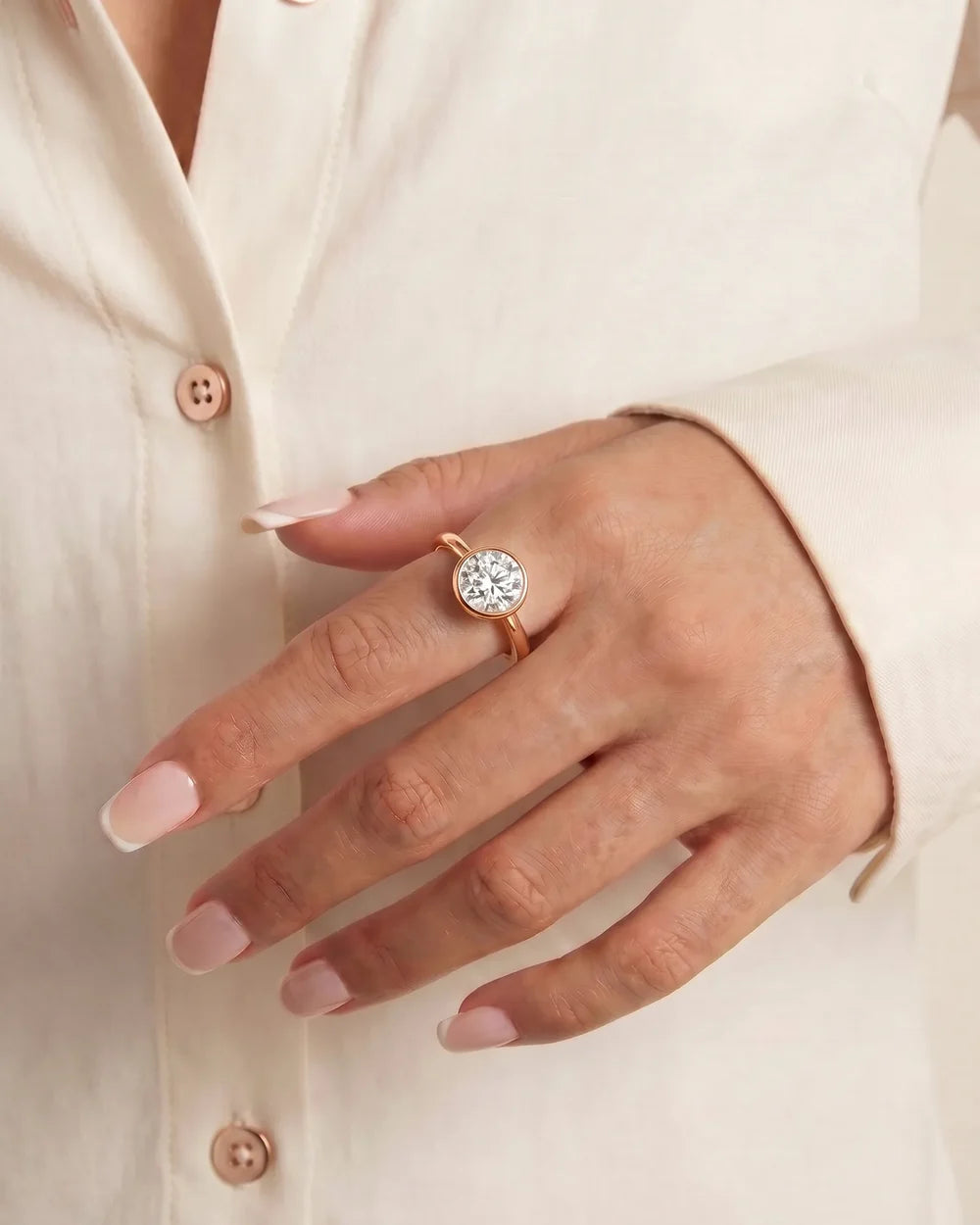 2 Carat Lab Grown Round Cut Diamond Bezel Set Solitaire Ring