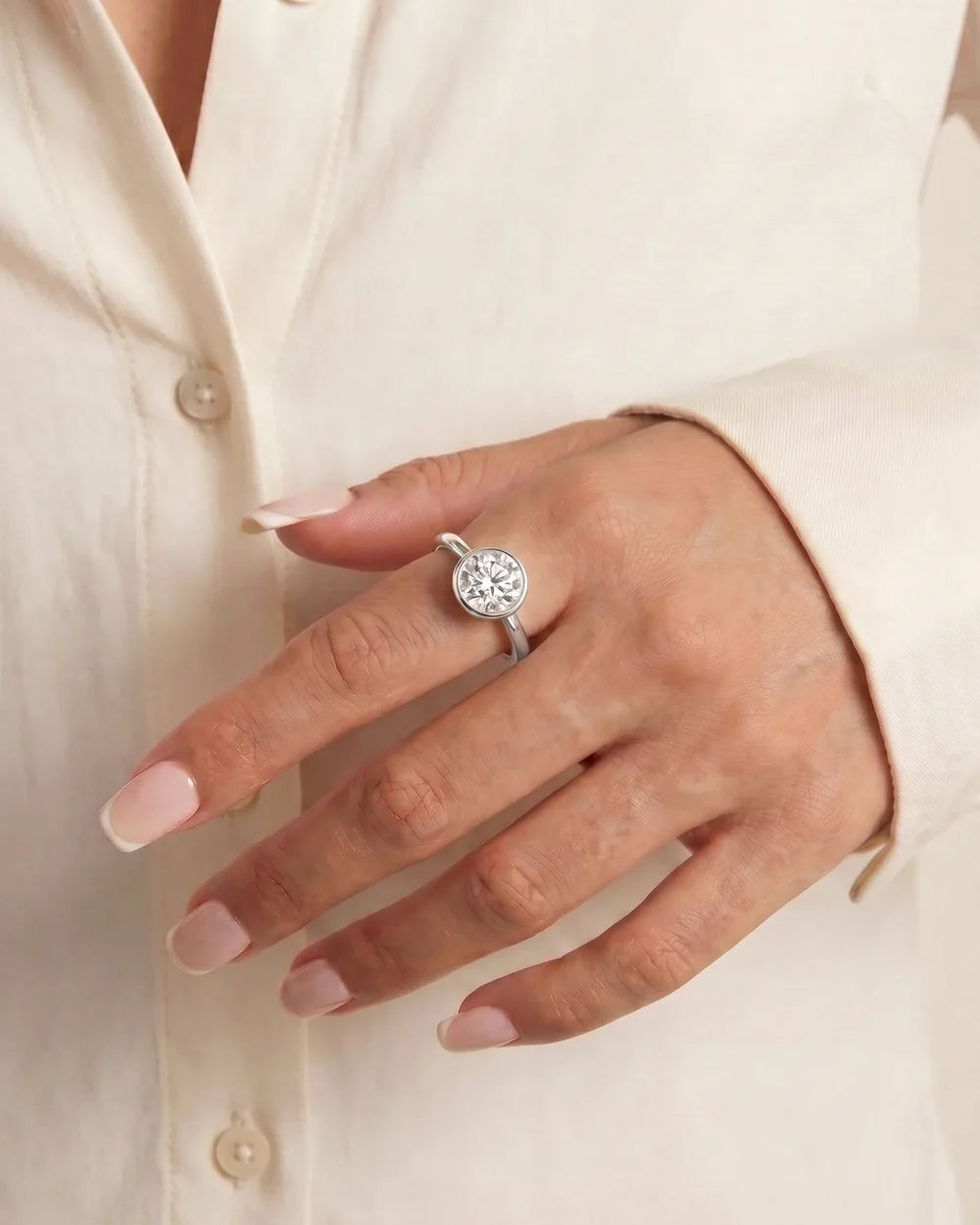 2 Carat Lab Grown Round Cut Diamond Bezel Set Solitaire Ring