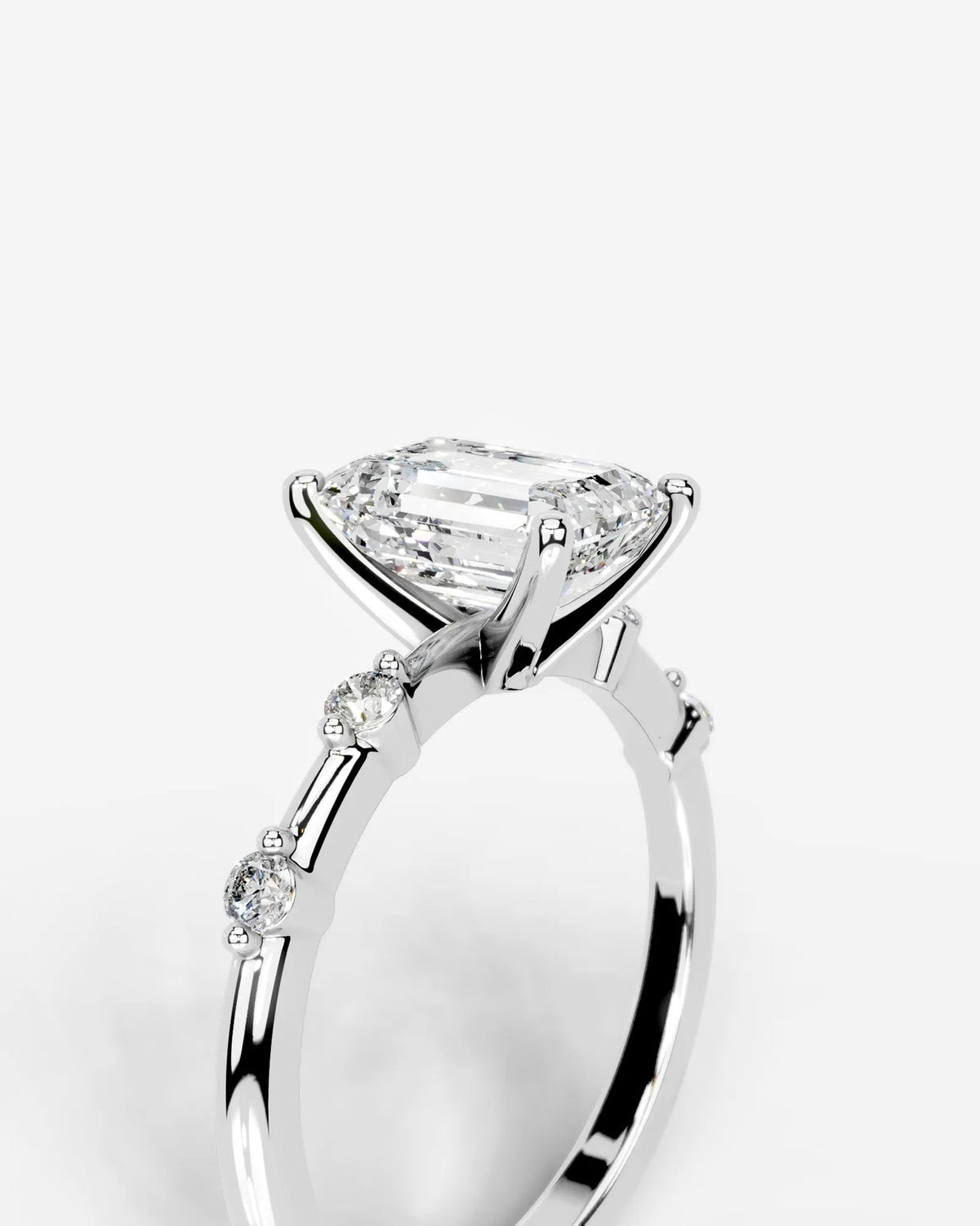 2 Carat Lab Grown Emerald Cut Diamond Engagement Ring with Accent Diamonds