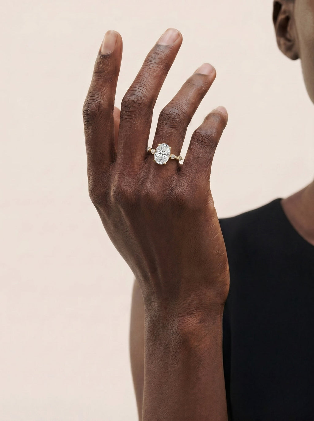 2 Carat Lab Grown Oval Cut Diamond Side Stone Ring with Accent Diamonds
