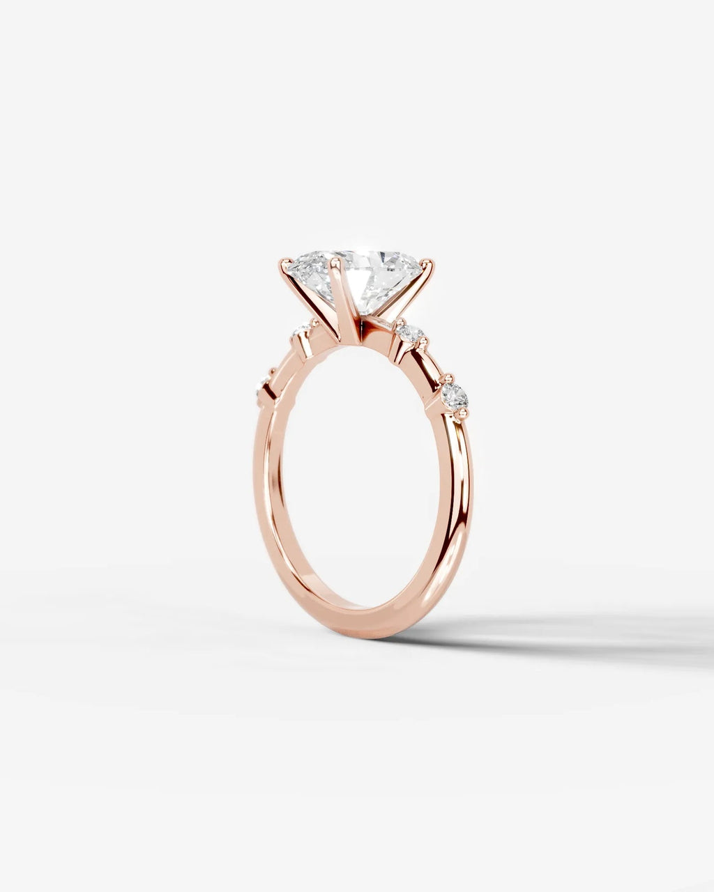 2 Carat Lab Grown Oval Cut Diamond Side Stone Ring with Accent Diamonds