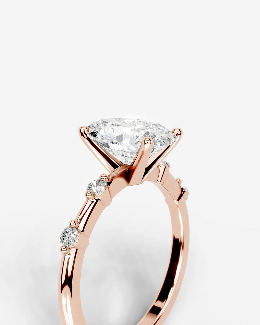 2 Carat Lab Grown Oval Cut Diamond Side Stone Ring with Accent Diamonds