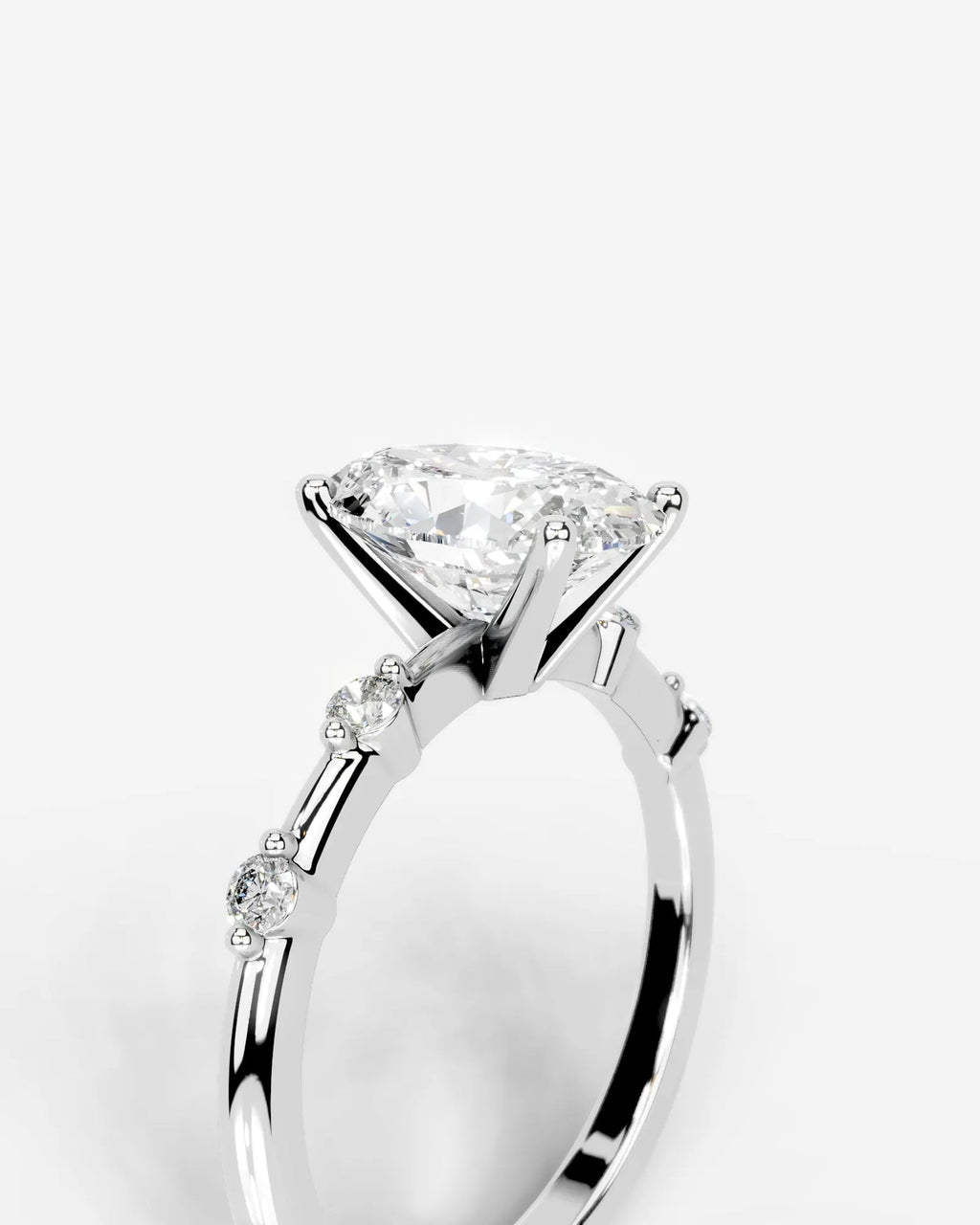 2 Carat Lab Grown Oval Cut Diamond Side Stone Ring with Accent Diamonds