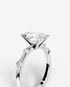 2 Carat Lab Grown Oval Cut Diamond Side Stone Ring with Accent Diamonds