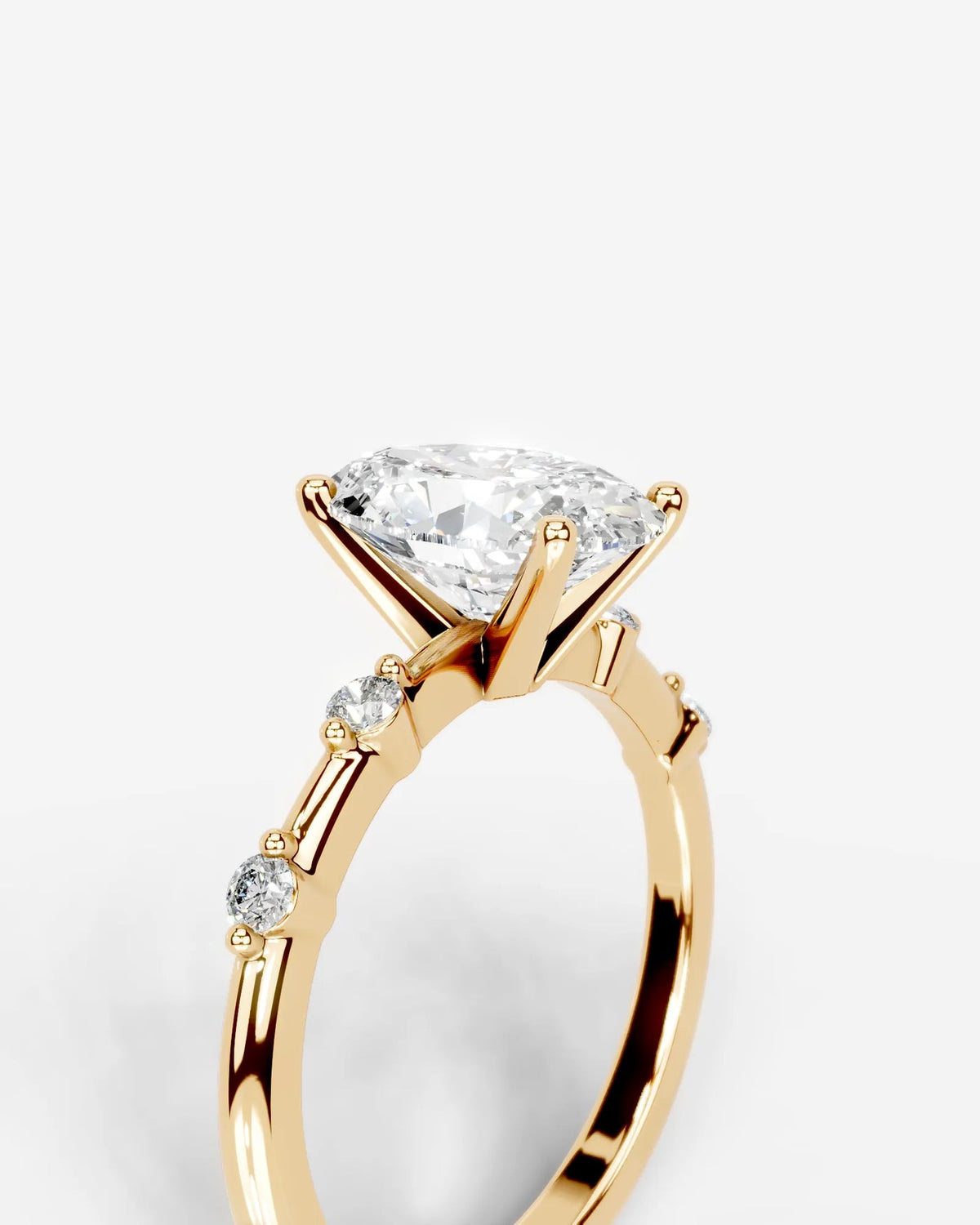 2 Carat Lab Grown Oval Cut Diamond Side Stone Ring with Accent Diamonds
