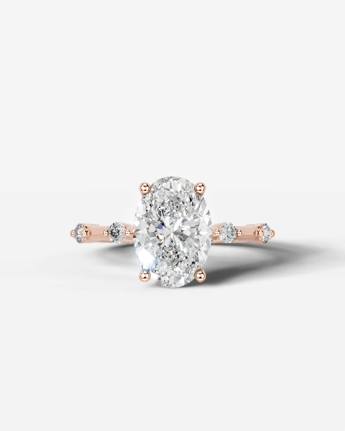2 Carat Lab Grown Oval Cut Diamond Side Stone Ring with Accent Diamonds