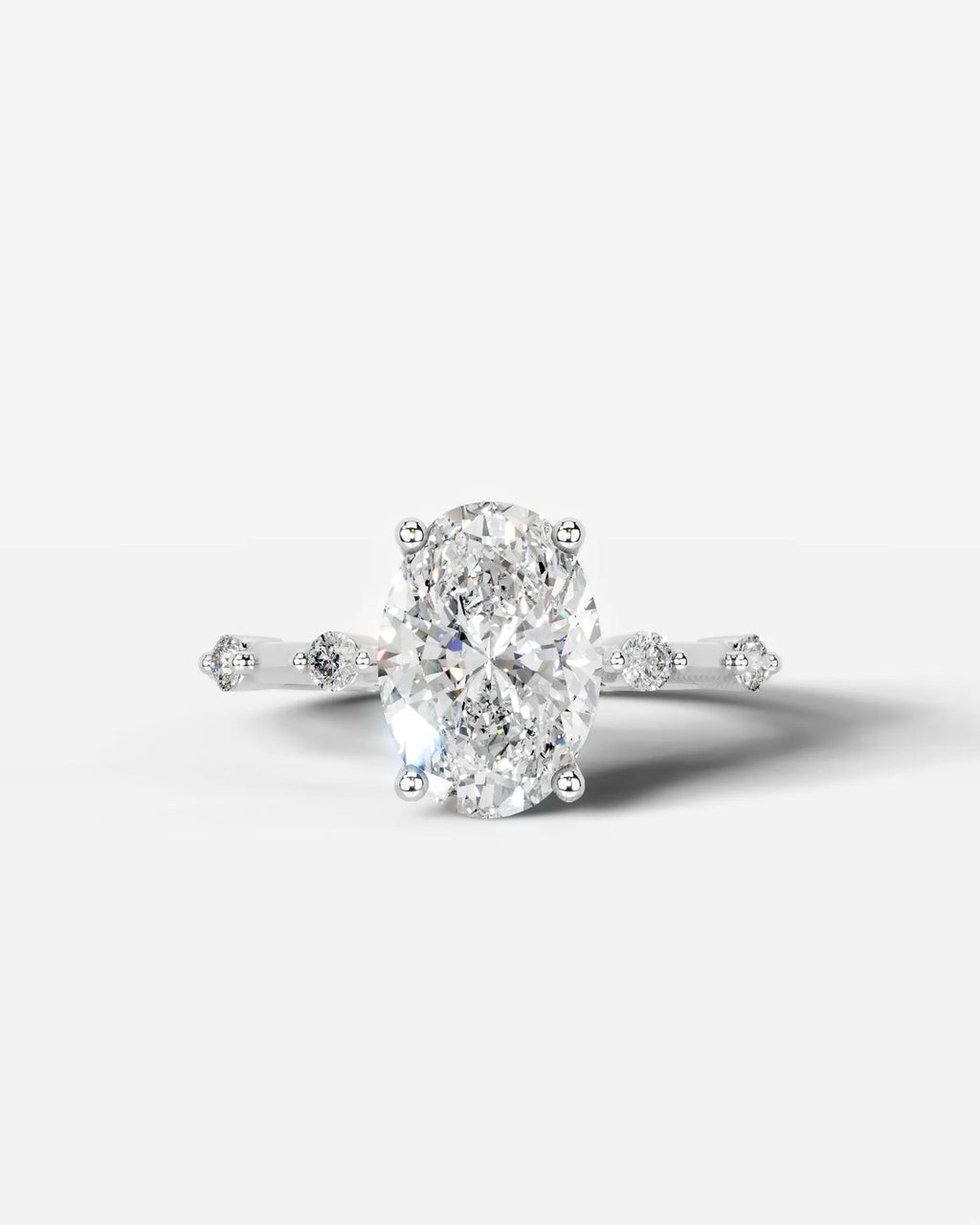 2 Carat Lab Grown Oval Cut Diamond Side Stone Ring with Accent Diamonds