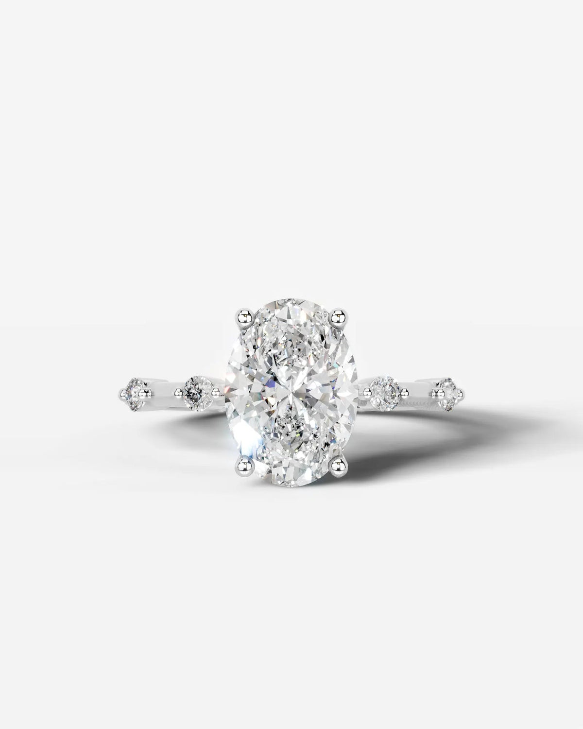 2 Carat Lab Grown Oval Cut Diamond Side Stone Ring with Accent Diamonds