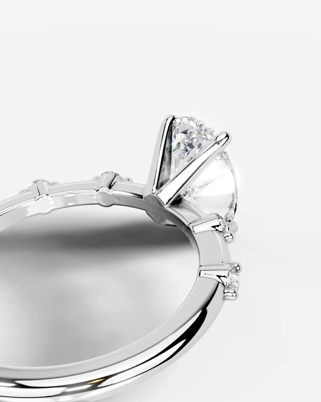 2 Carat Lab Grown Oval Cut Diamond Side Stone Ring with Accent Diamonds